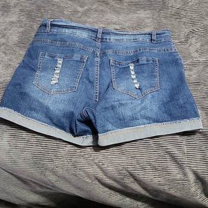 Women's 2023 Casual Summer Denim Shorts Mid Waisted Stretchy Ripped Jean Shorts